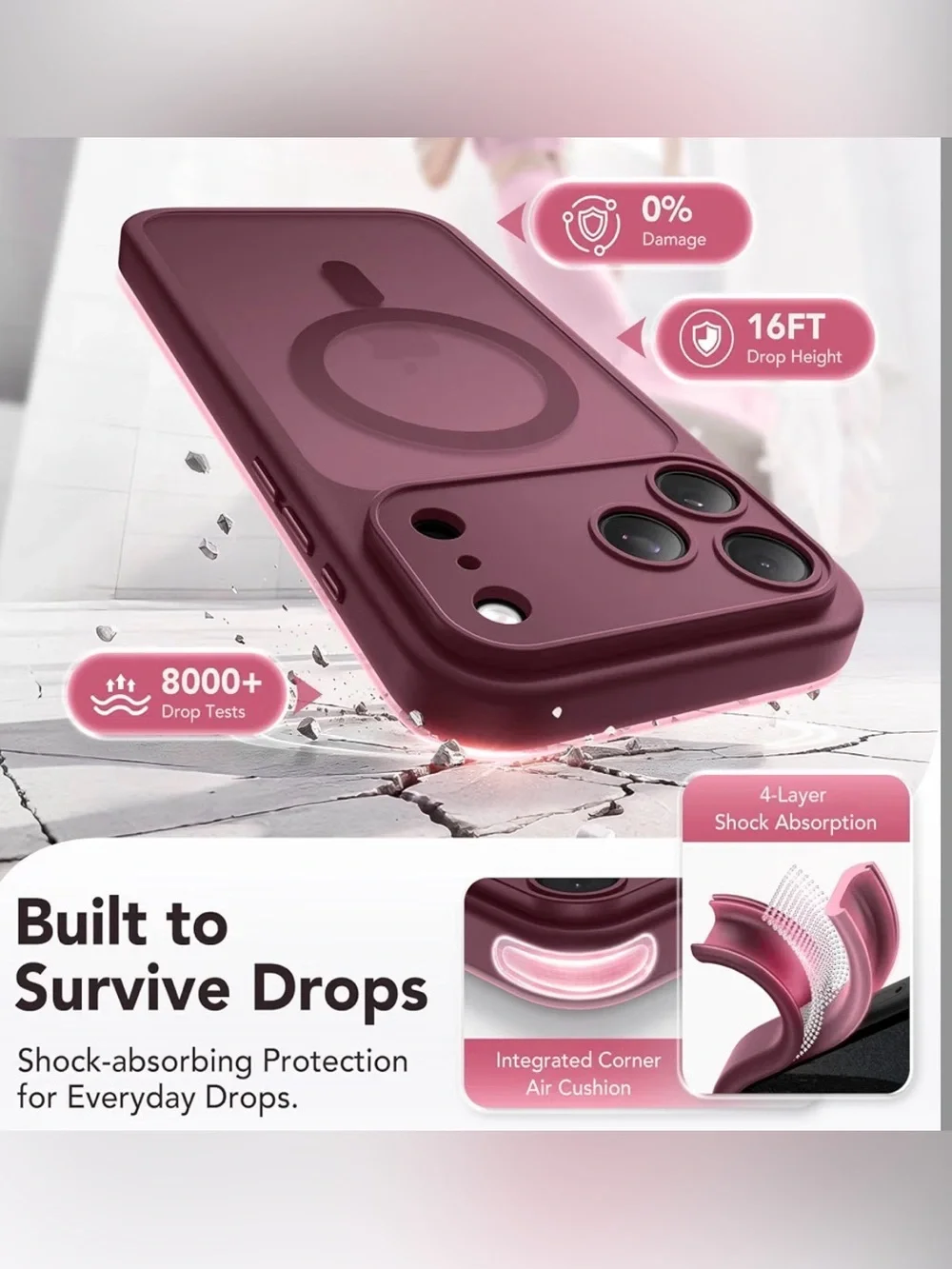 Magnetic & Shockproof for iPhone 17 Pro Max Case Wine Red